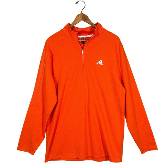 NWT Adidas Men’s Orange Quarter Zip Pullover Long Sleeve Sweatshirt LT - Picture 2 of 8